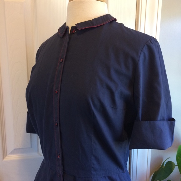 Vintage Navy Blue W/ Red Trim Womans Uniform Dress - Picture 3 of 8